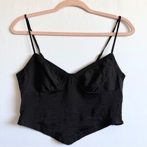 Wild Fable Black Satin Lace Trim Smocked Handkerchief Cami Small Coquette Y2K
